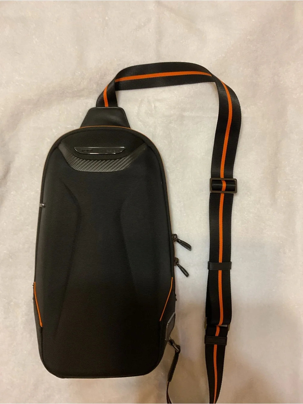 Tumi McLaren Black Sling Belt Bag with Orange Stripe